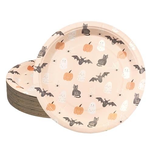 Cheerland Pastel Halloween Party Plates Disposable Cute Ghost Sum...
