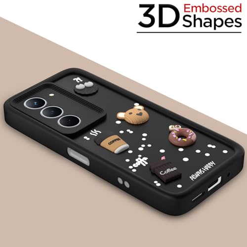 Image of Outlouders Back Cover for Realme P3x 5G | 3D Cartoon Bear Cute Fun Silicone Full Body Protection Bumper Case (Black)