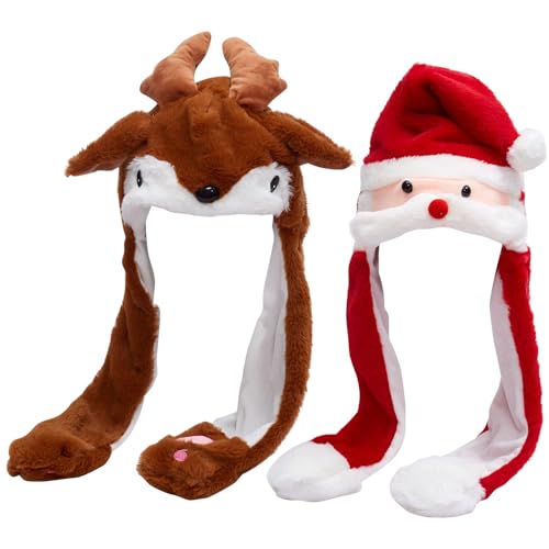 NAVESO 2PCS Lustige Weihnachtsmütze mit Beweglichen Ohren, Plüsch...