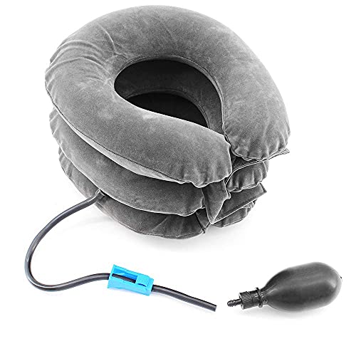 ShawFly Cervical Traktionsinstrument aufblasbares Haushaltshalstraktionsgerät und Kragenstütze für die Ausrichtung der Wirbelsäule, aufblasbare Stützkissen für zu Hause/im Büro (grau)