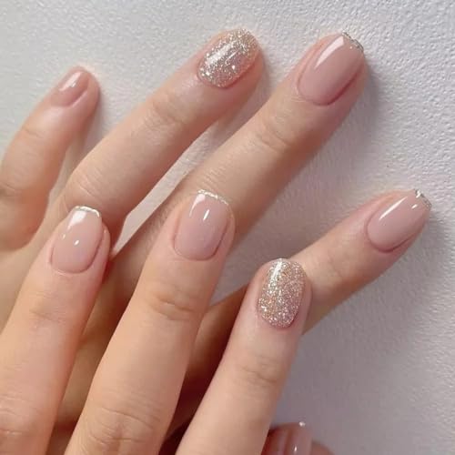 Image of Curvlife Soft Gel Press on Nails 30pcs Fake Nails with Design Full Cover False Nails for Women Reusable Nail Kit with Nail Glue Adhesive Tabs Nail File (Gilt silver)