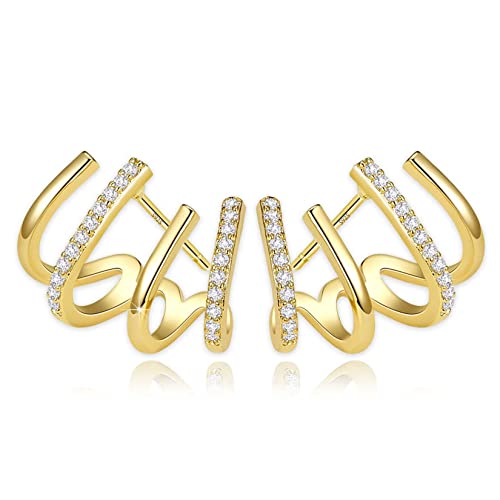 PANSHI Gold Huggie Stud Cuff Earrings for Women Hypoallergenic Diamond Cubic Zirconia Climber Claw Earring Gifts for Women Her Teen Girls