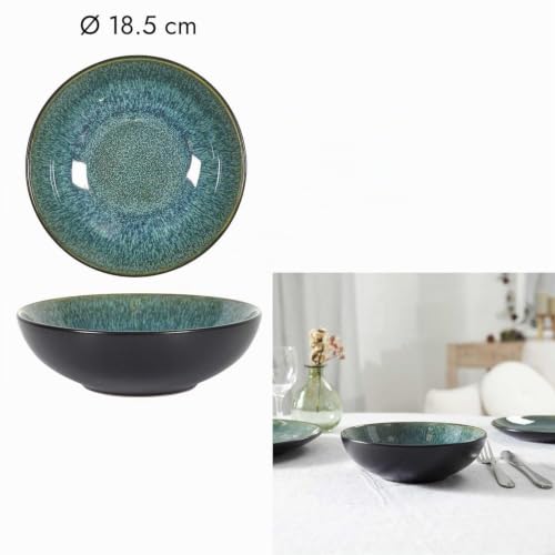 Miniatura 4 de Home Deco Factory - Ka0435 - Plato Hondo Elegante De Cerámica Duradera, Diseño Moderno, Ideal Para Sopas Y Platos, Fácil De Mantener, 18.5 Cm, Verde Y Negro