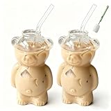 Ortsma Bear Straw Cup, Bear Glass Cup with Straw 12oz, Cute Mugs, Coffee Beers Wine Cocktail Drinks Glassware, Baby Shower Gifts, Baby Shower Party Favors, Gift Cup(2PCS)