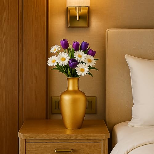 Image of MARKET 99 Metal Flower Vase | Golden Surahi-Shaped Decorative Holder with Crackle Pattern & Matte Finish | Elegant Home Decor for Table, Shelf, Corner, Living Room & Office | Ideal Gift