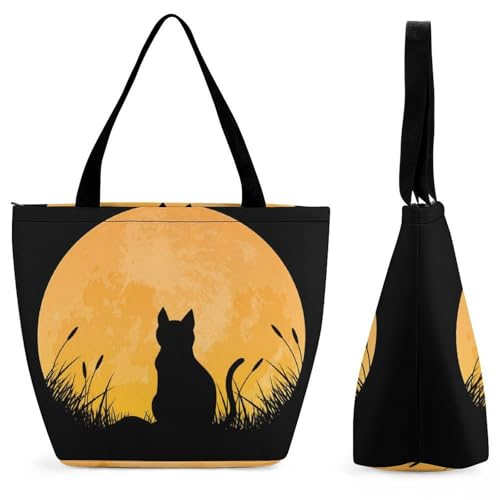 Sac de shopping chat noir et lune, l'élégance poétique au bras