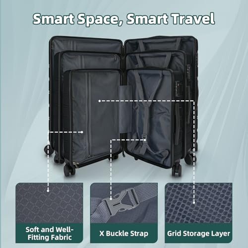 Image of Luggage Sets 3 Piece, 100% PC Hardside Luggage with Spinner Wheel TSA LOCK Lightweight Quiet Suitable for Men and Women, Family Y01 Dark Gray 20 /24 /28(Diagonal stripes)