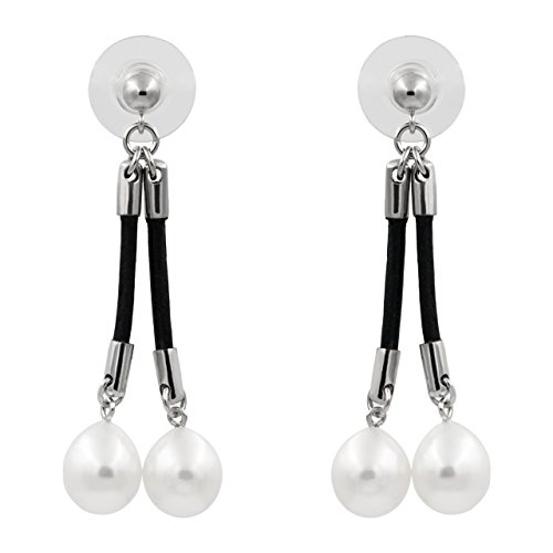 Femme Boucles d'Oreilles Perles, Perles de culture d'eau douce avec perles goutte 8,5-9,00 mm et cuir Secret & You - Montages en argent sterling 925 avec de gros écrous Cover