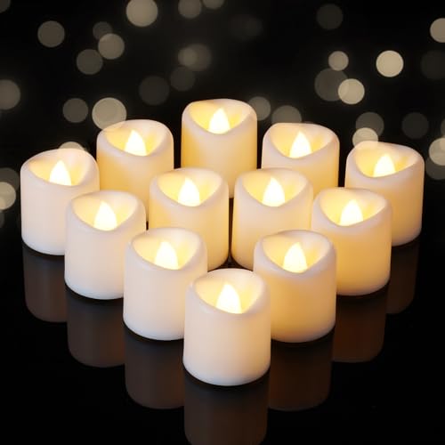 Image of 5plots 24-Pack Flameless Candles with Timer, Realistic 3D Flickering Votive Candles, 6H Timer Built-in, 150+Hour Battery Operated Tealights for Wedding, Festival, Indoors, Home Decor(White Base)