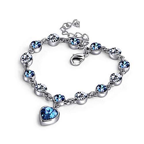 MAGIIE Pulsera Mujer Colgante de Corazón de Swarovski Cristal para Regalos Navidad San Valentin (Azul-1) Cover