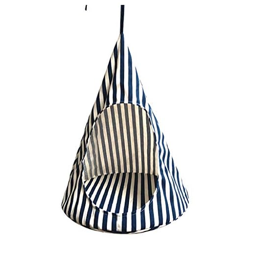 Kreativ husdjur-katt-valpar-hundar konisk sovbädd korg hängmatta sovrum fönster bekväm bur katt hängmatta utan fälgar (färg: Blue stripes, storlek: L)