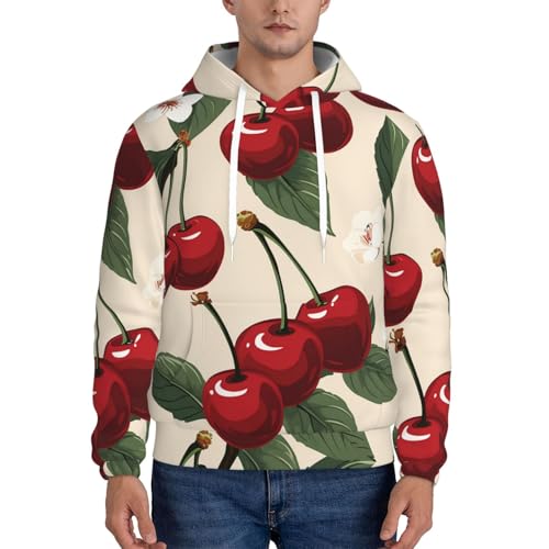Men's Fleece Pullover Hoodie Long Sleeve Hooded Red Cherry Pattern Sweatshirt Casual Shirts With Pockets2