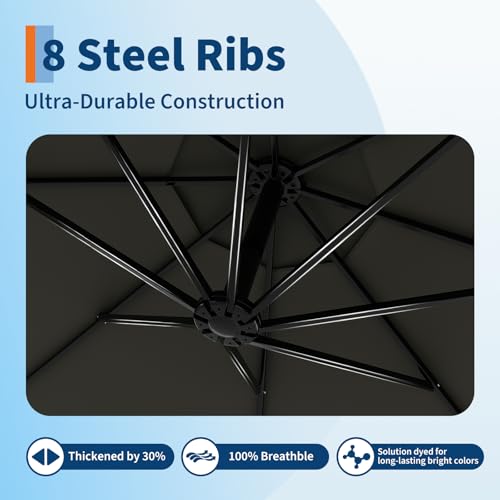 10FT Cantilever Umbrella outdoor patio, Offset Patio Umbrella with Easy Lift & Tilt Adjustment, UV Protection Fade Resistant for Deck, Pool, Garden, Gray