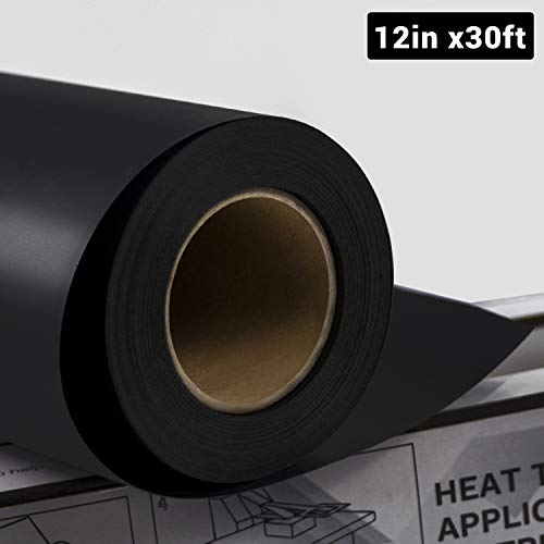 Jandjpackaging Black Heat Transfer Vinyl - Black Htv Vinyl Roll 12" X 30Ft Black Iron On Vinyl For Cricut And Silhouette #TOP6