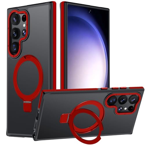 Mondelete for Samsung Galaxy S23 Ultra Case, Magnetic Adjustable Ring Stand [Fit for Magsafe], [Military-Grade Shockproof Protection] Phone Case for S23 Ultra Case with Kickstand&Ring Holder 3 Red