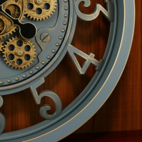 Image of STAR WORK Vintage Gear Wall Clock Industrial Rustic Farmhouse Classic Style Mechanical Charm Perfect for Living Room Bedroom Office or Entryway Decor (Grey -16 INCH)