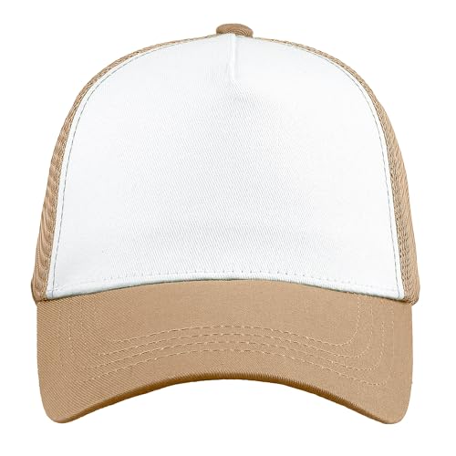 Image of Falari 5-Panel Mesh Baseball Cap, Trucker Hat, Structured Plain Design, Cotton, Adjustable Size