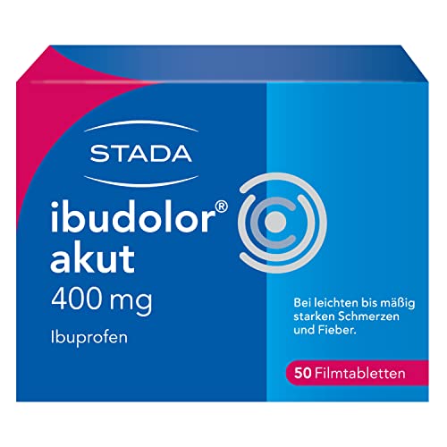 Ibuprofen ibudolor akut 400 mg STADA - bei leichten bis mäßig starken Schmerzen und Fieber - mit dem gut verträglichen Wirkstoff Ibuprofen - schnell wirksam - 1 x 50 Filmtabletten