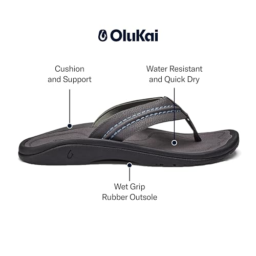 Image of OLUKAI Hokua Men's Beach Sandals, Quick-Dry Flip-Flop Slides, Water Resistant & Wet Grip Rubber Soles, Compression Molded Footbed & Soft Comfort Fit