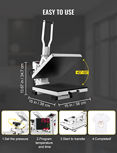 Vevor Heat Press, 15X15 Heat Press Machine, Fast Heating, High Pressure Heat Press Machine For T-Shirt, Power Digital Industrial Sublimation Printer For Heat Transfer Vinyl, Easy To Use, White #TOP5