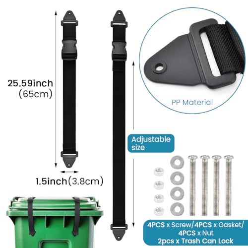 Image of Kakalote 2pcs Adjustable Black Nylon Trash Can Locks, Universal Bear Proof, Easy Installation, Animal Proof, High Compatibility