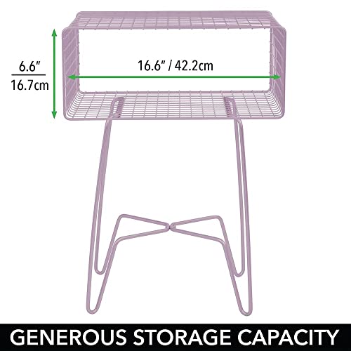 Mdesign Modern Industrial Side Table, Storage Shelf, 2-Tier Metal Minimal End Table, Metallic Caged Grid - Accent Furniture For Living Room, Bedroom, Office, Dorm, Concerto Collection, Light Purple #TOP2