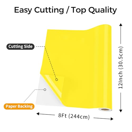 Image of IModeur Glossy Yellow Permanent Vinyl - 12 inch x 8 FT Permanent Adhesive Vinyl Roll for Cup Deco, Party Decoration, Sticker.