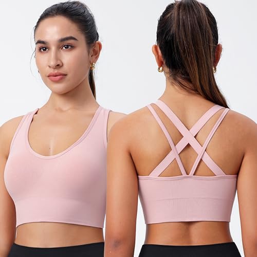 Image of Evercute Cross Back Sport Bras Padded Strappy Criss Cross Cropped Bras for Yoga Workout Fitness Low Impact