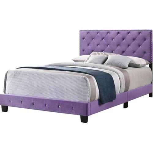 Glory Velvet Full Bed with Headboard & Footboard, Purple