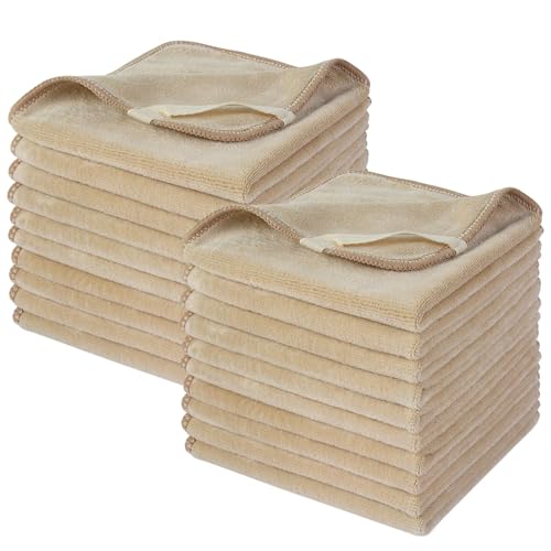 SINLAND Microfiber Facial Cloths Fast Drying Washcloth 12inch x 12inch Cream 20 Pack