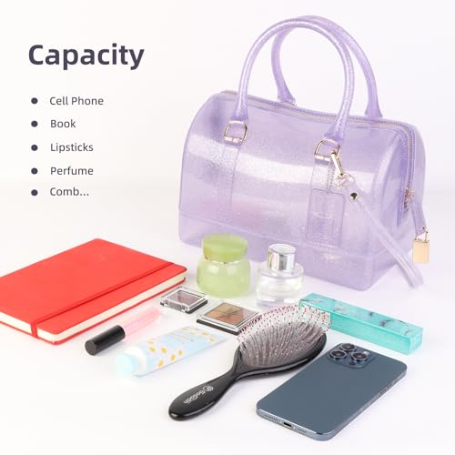 Image of Ladies Summer Jelly Pillow-shaped Top Handle Handbag Candy Color Transparent Crystal Purse