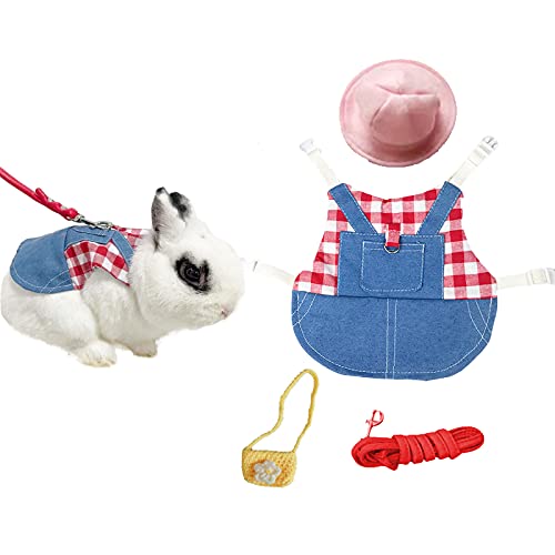 Mcgrady1xm Pet Rabbit Dress, Small Animal Bunny Harness and Leash Set with Mini Hat and Bag Clothes Accessories for Rabbits Guinea Pig Hedgehog Ferret Piggy Squirrel Kitten (Pink, 1 Pack, L)