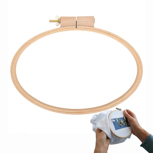 Image of Embroidery Hoop, Oval Wooden Embroidery Hoop Cross Stitch Display Frame Oval Cross Stitch Frame 11.6x7.9in for Art Craft Sewing and Wall Hanging