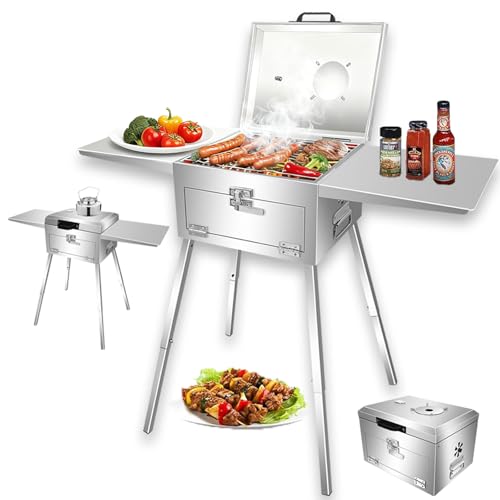 Portable Charcoal Grill, Multi Functional BBQ Grill with Side Table