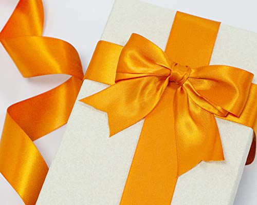 Image of Double Face Autumn Orange Satin Ribbon 1-1 /2 inch X 50 Yards Polyester Autumn Orange Ribbon for Gift Wrapping Very Suitable for Weddings Party Invitation Decorations and More