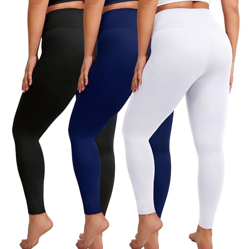 VALANDY Creamlush Leggings für Damen, hohe Taille, Bauchkontrolle, weich, dehnbar, 3er-Pack, 3 Packungen – Schwarz/Marineblau/Weiß, 4X-Groß