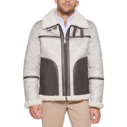 Tommy Hilfiger Men's Faux Shearling Aviator Jacket, Tundra, Small