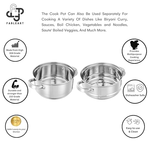 Image of Stainless Steel 2 Tier Steamer Set with Glass Lid | Pasta Steamer | Vegetable Steamer | Momo Steamer | Rice Steamer; 20 cm (Sandwich bottom)