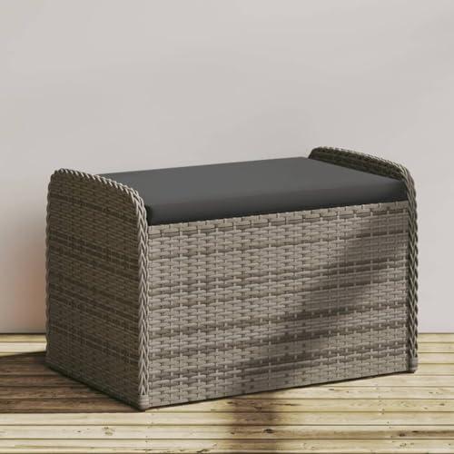 Tidyard Banco almacenaje,Banco almacenaje Exterior,Arcón Exterior, Baúl almacenaje,Banco para Exterior,Banco de almacenaje con cojín ratán sintético Gris 80x51x52 cm