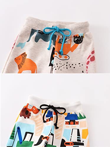 Image of HUAER& Baby Boy's Jogger Pants Dinosaur Car Animal Print Drawstring Elastic Sweatpants (1-Pack 2-Pack)