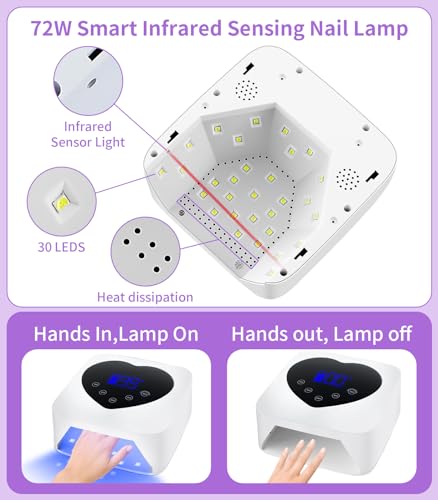 Image of UV Nail Lamp Cordless Rechargeable, HUGMAPLE 72W UV Light for Gel Nails | 5 Timer Setting, Touch Control & Auto Sensor, Professional Nail Dryer for Salon & Home,White