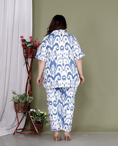 Image of Printed Shirt Style Cotton Night Suit for Women with Extra Plus Size
