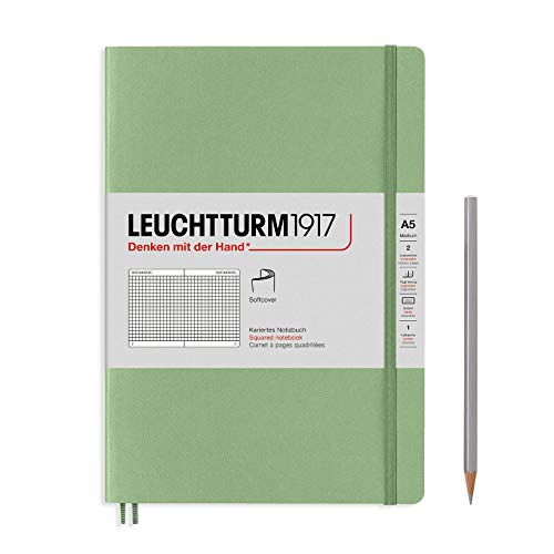 LEUCHTTURM1917 - Medium A5 Squared Softcover Notebook (Sage) - 123 Numbered Pages