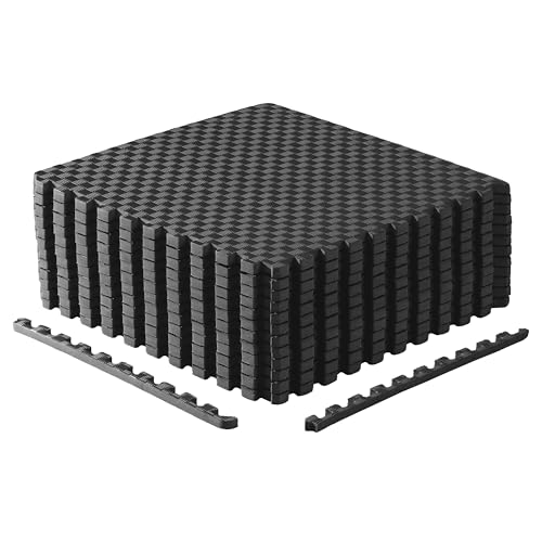 CAP Barbell Paquete de 2 alfombrillas de rompecabezas de ejercicio de 24 x 24 x 3/4 pulgadas, patrón de tatami, color negro
