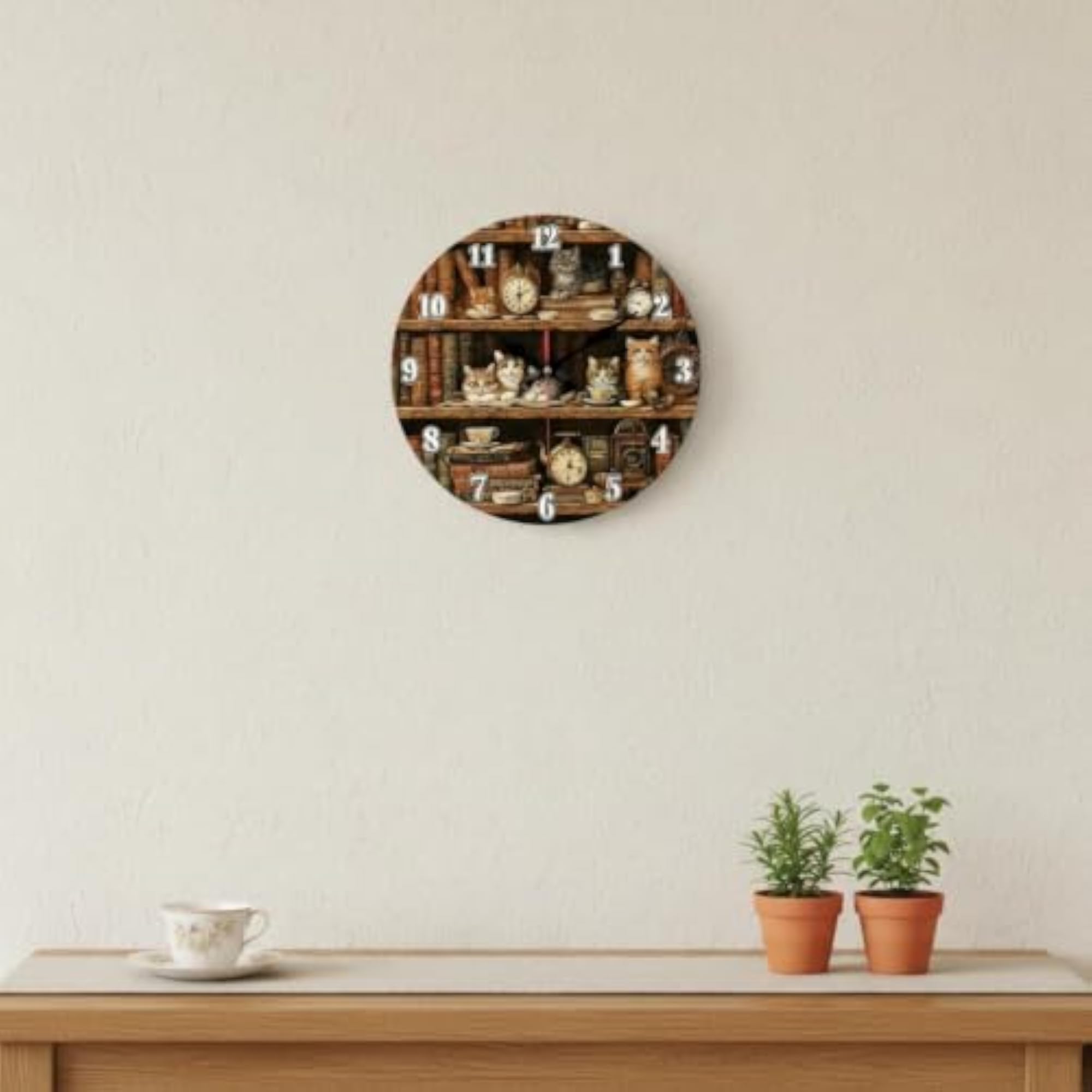 Cat Print Wall Clock, Decorative Round Clock