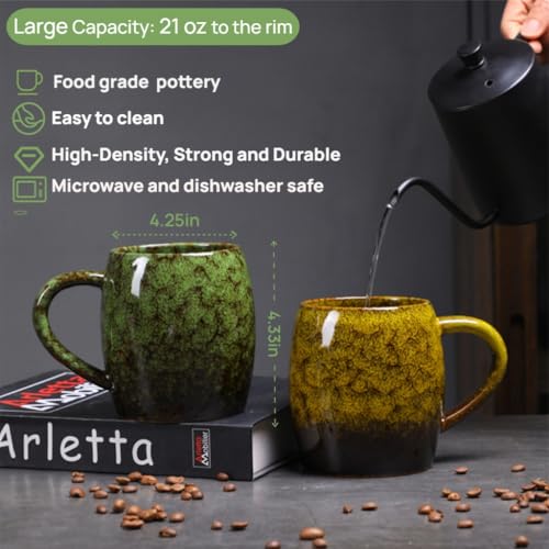 Taza Grande de Cerámica Hecha a Mano 21 oz Verde miniatura 3