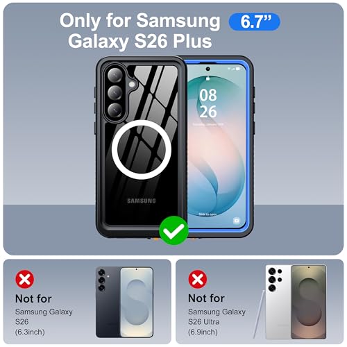 Image of ANTSHARE IP68 Waterproof Case for Samsung Galaxy S26 Plus [2026] - MagSafe Compatible, Built-in Screen /Lens Protector - Shockproof Full Body Protection for Swimming /Outdoor, Blue /Clear