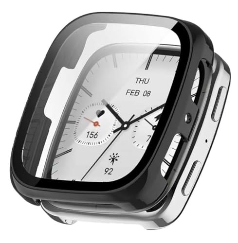 Image of M.G.R.J Hard PC Case with Tempered Glass Screen Protective Case Cover Compatible for Amazfit Active 2 Square (Black)