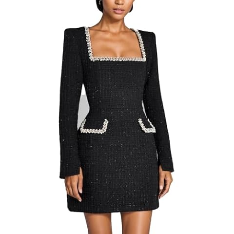 Women's Elegant Tweed Mini Dress with Pearls Cover