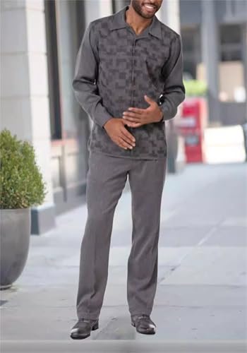 TIFIYA Men's Patterned 2 Piece Long Sleeve Dress Shirts Suits,Leisure Walking Casual Sets Big Men Retro Formal Outfits S-5XL2